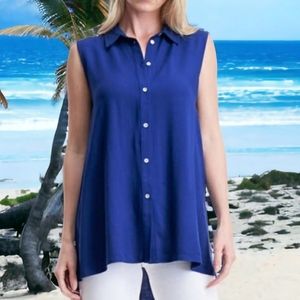Fever Sleeveless Blouse Blue Button Up sz M